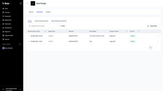 ikas-kargo-siparisler-ekrani